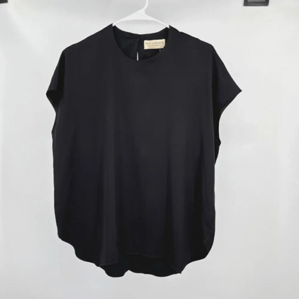 MM Lafleur Boxy Top Womens S Black Cupra Blend Cap Sleeves High-Low Luxe Minimal